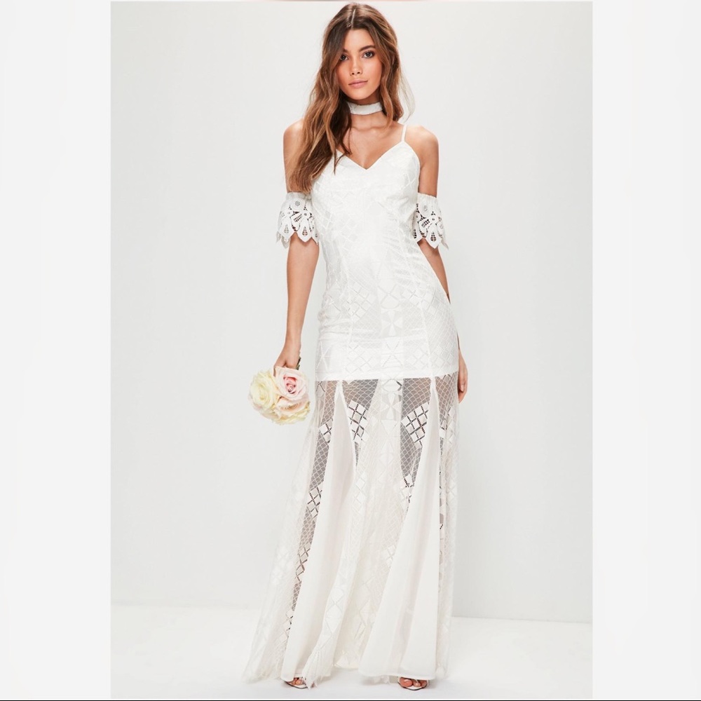 White lace bridal wedding romantic maxi dress